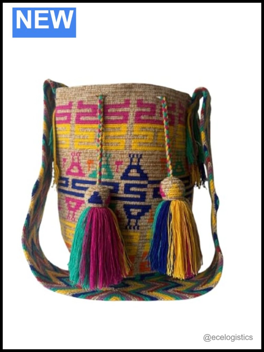 Handwoven Colombian Wayuu Mochila Bag Boho Purse 15L Shoulder Tote